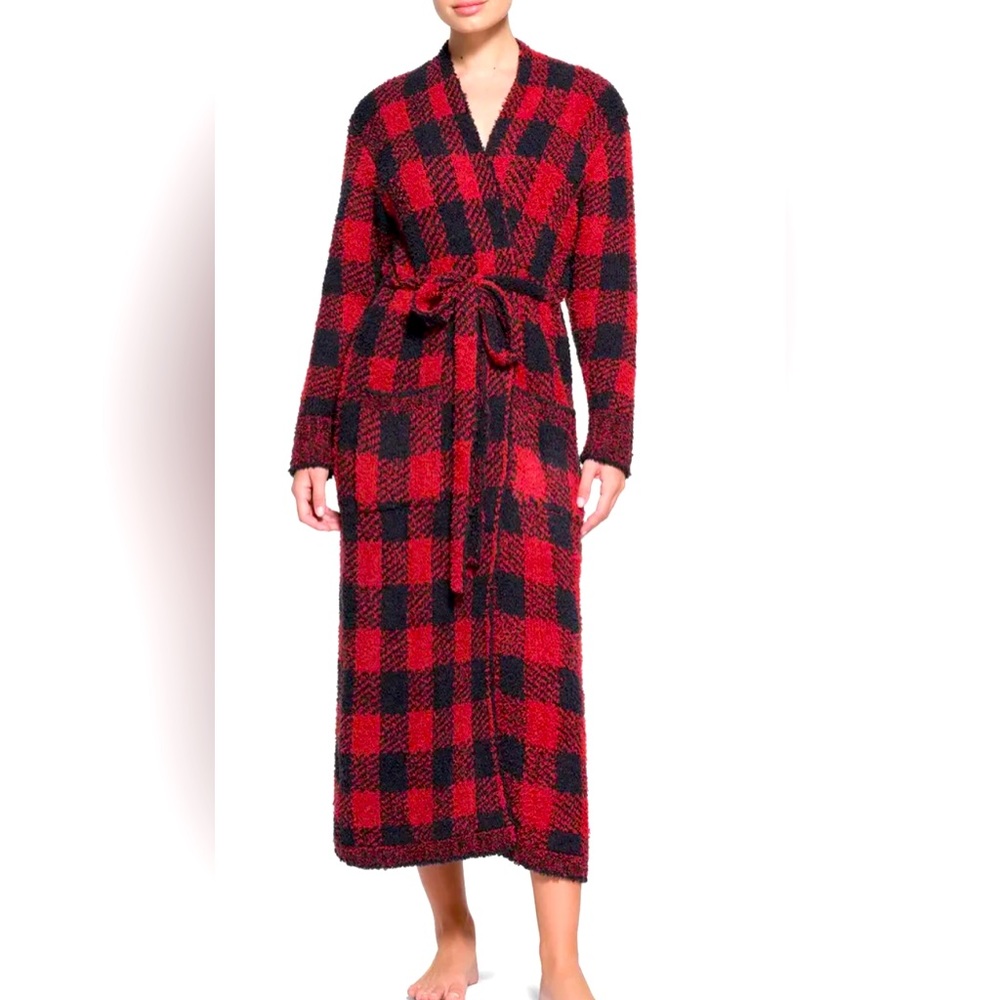 NWT: SKIMS RED & BLACK BUFFALO PLAID COZY KNIT ROBE SIZE S/M - Picture 1 of 6